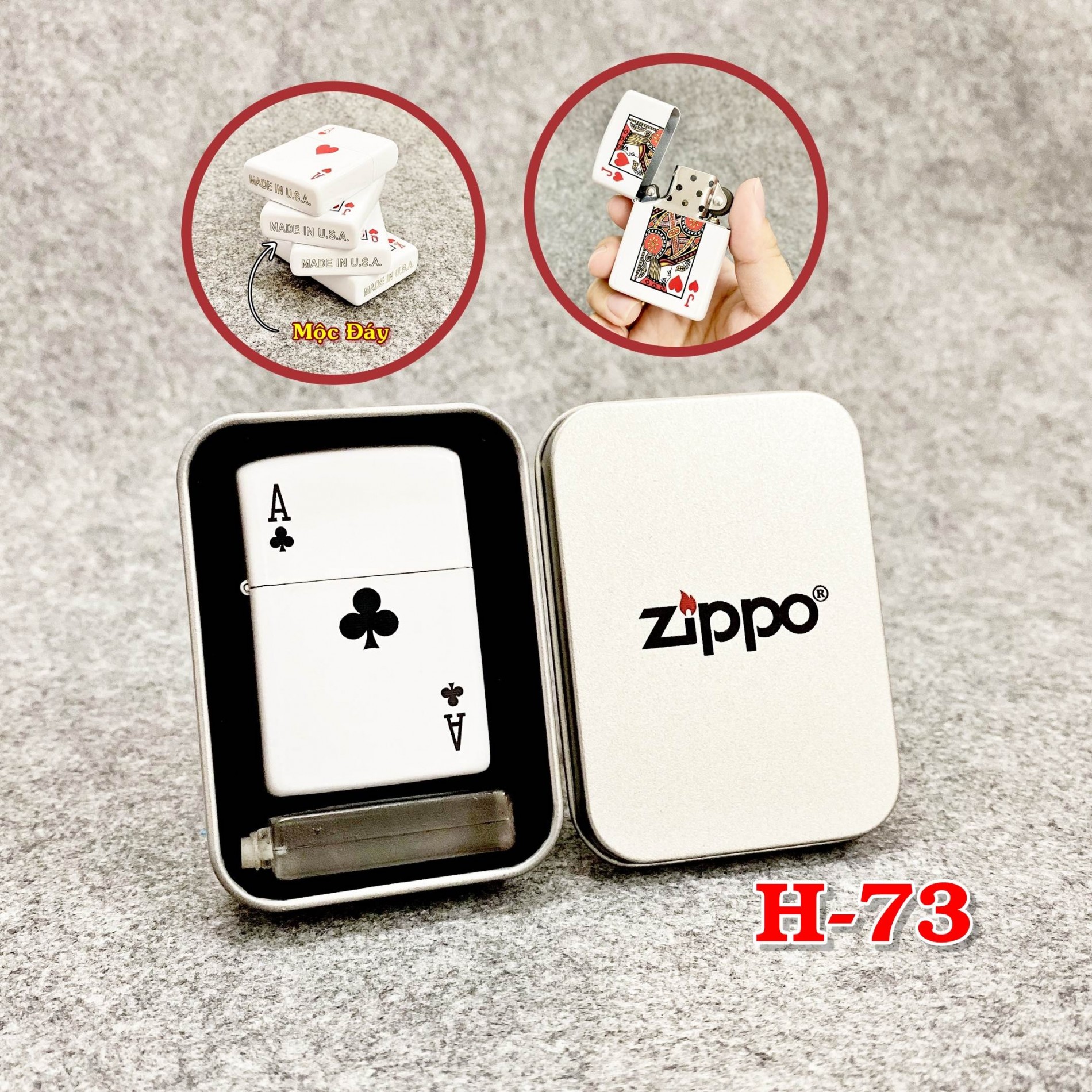 BẬT LỬA ZIPPO 2 MẶT HÌNH LÁ BÀI "ÁT CƠ" - (XÀI XĂNG)