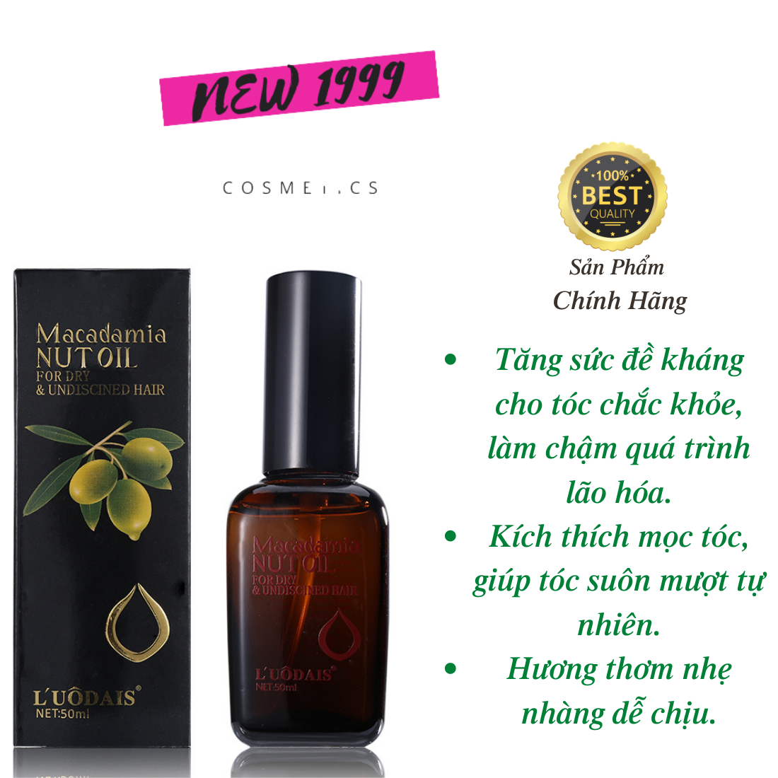 Tinh dầu dưỡng tóc thơm lâu dành cho tóc uốn Macadamia 50ml