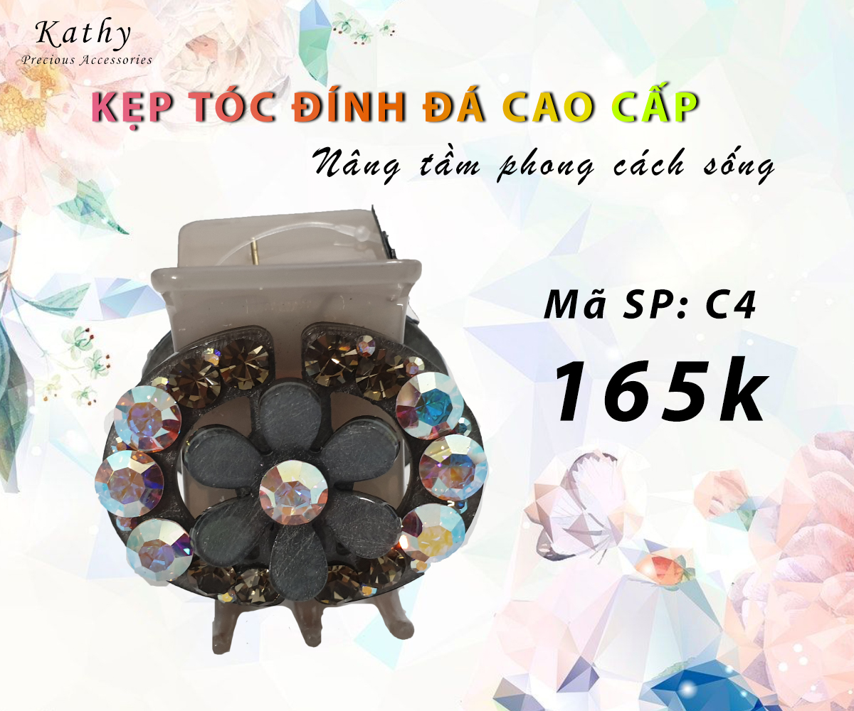 Kẹp tóc cao cấp nhập khẩu, chất liệu hạt đá phối da và nhựa kháng vỡ