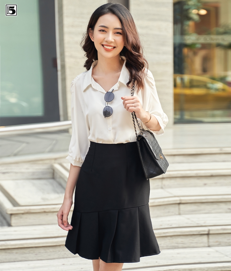 CHÂN VÁY XẾP LY LỆCH THÂN VÁY (2 LỚP) TWENTYFIVE T338