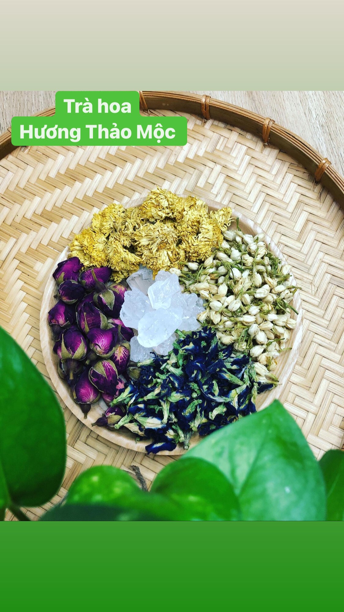 Set Trà Tứ Hoa (Hoàng cúc - Nụ hồng - Đậu biếc - Nụ Nhài) - Trà Hoa Natural Thảo Mộc