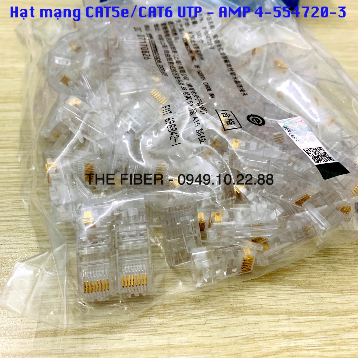 Bộ 100 Hạt mạng CAT5e/CAT6 UTP RJ45 - AMP 4-554720-3 (1 Bịch 100 Cái)