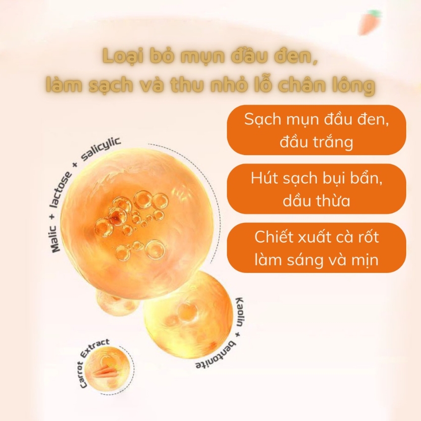 Mặt Nạ Sủi Bọt Thải Độc Cà Rốt Cuốn Sạch Bụi Bẩn Dầu Thừa Giảm Mụn Đầu Đen Detox Da Sáng Mịn - LUTAMALY