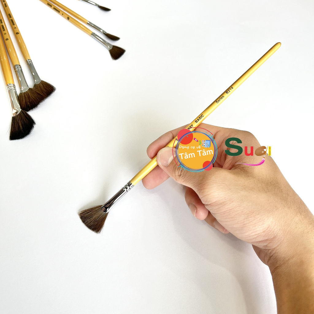 Cọ quạt lông sóc, cọ quạt sunway b214 lông sóc phù hợp cho vẽ tranh màu nước,poster, gouache,