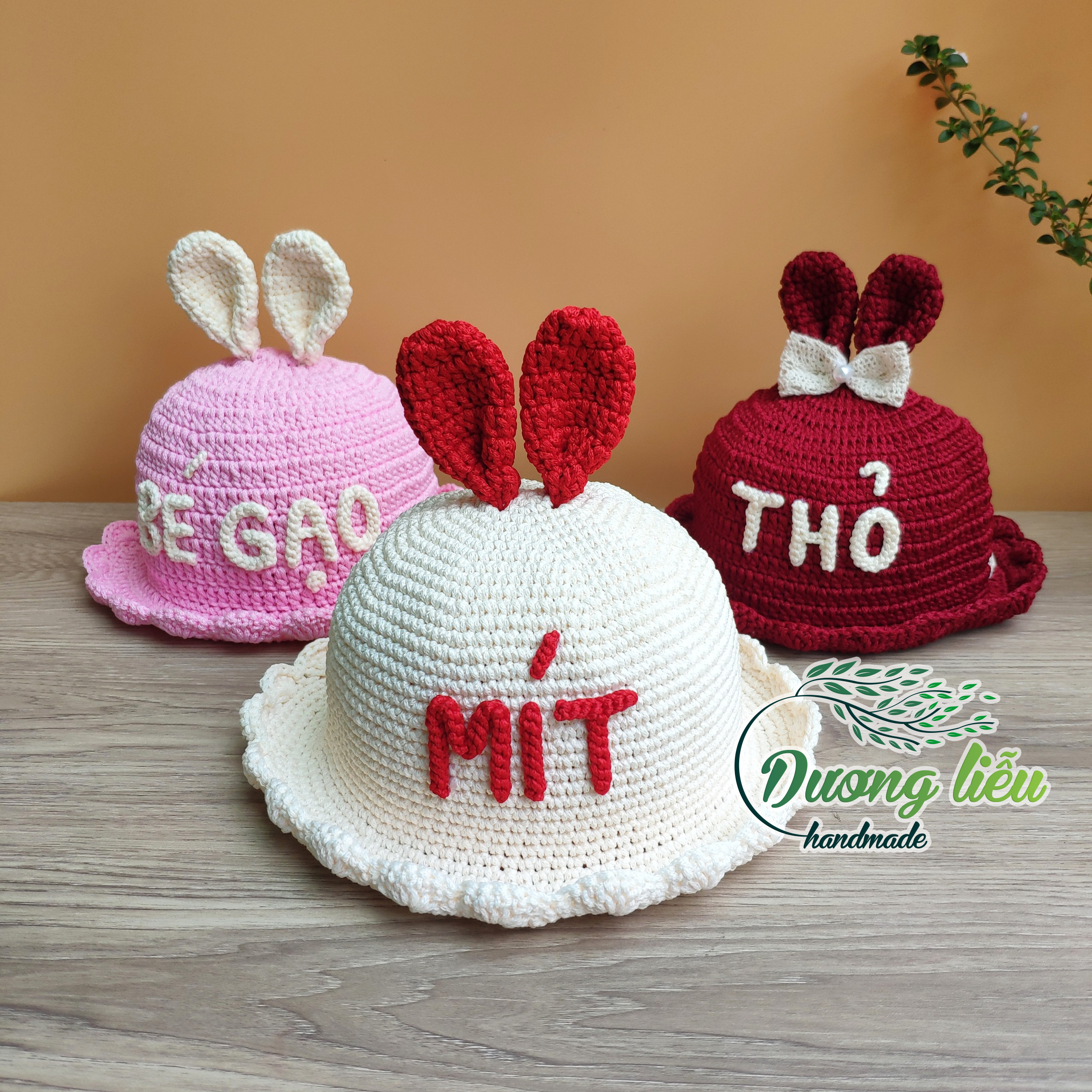 Nón sợi dệt tai thỏ Mùa Hè cho bé (miễn phí thêu tên theo yêu cầu)