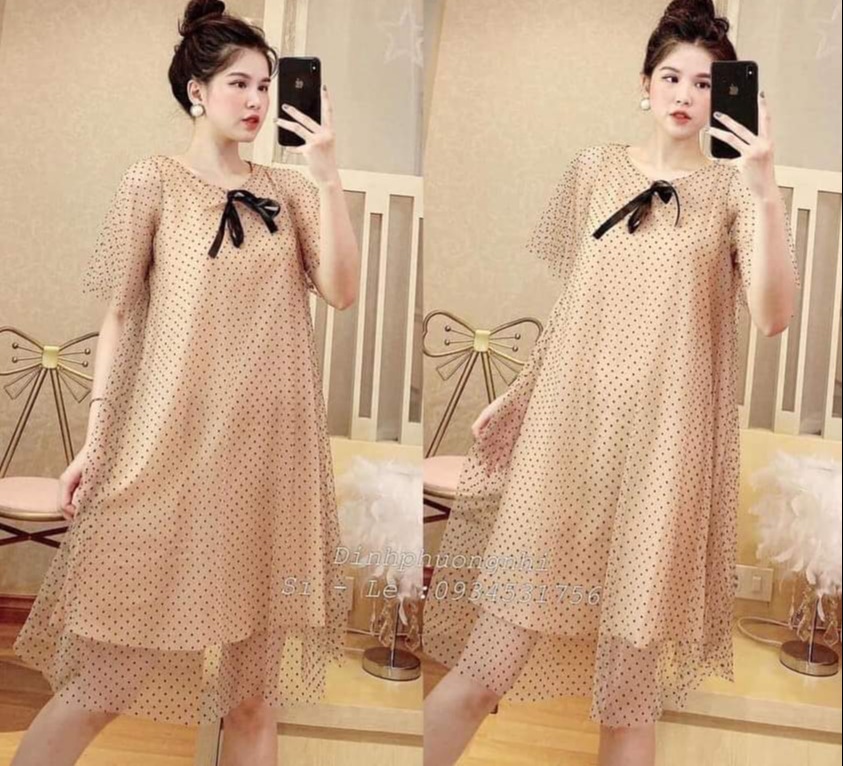 Đầm Suông Dài Rộng - Váy Suông Thiết Kế Cổ Tim Ngắn Tay Freesize Thoải Mái, Bầu Mặc Cũng Xinh 