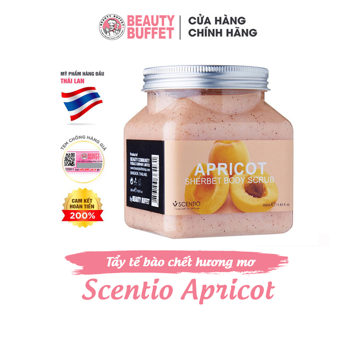 Tẩy tế bào chết toàn thân dưỡng ẩm chiết xuất quả mơ Scentio Apricot 350ml