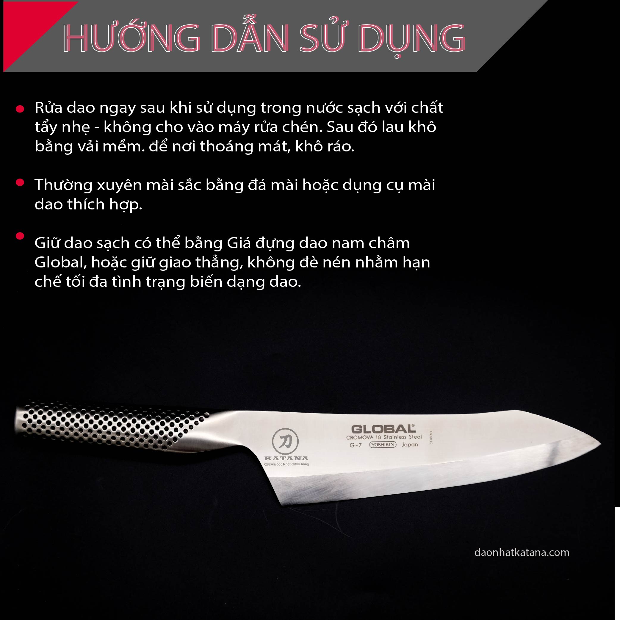 Dao bếp Nhật cao cấp Global G7R Oriental Deba (180mm)