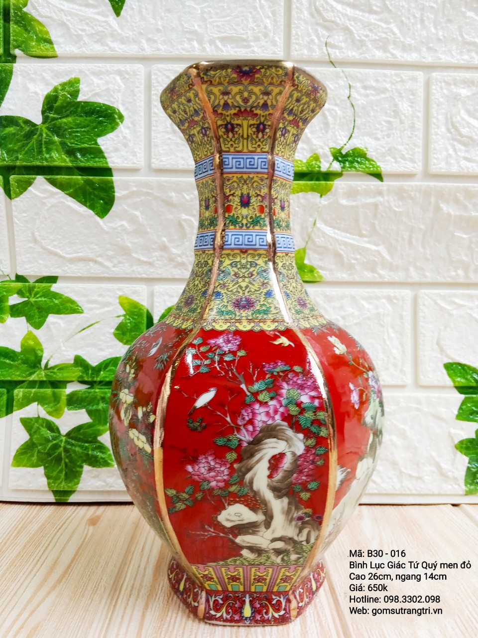 Bình lục giác họa tiết Tứ Quý