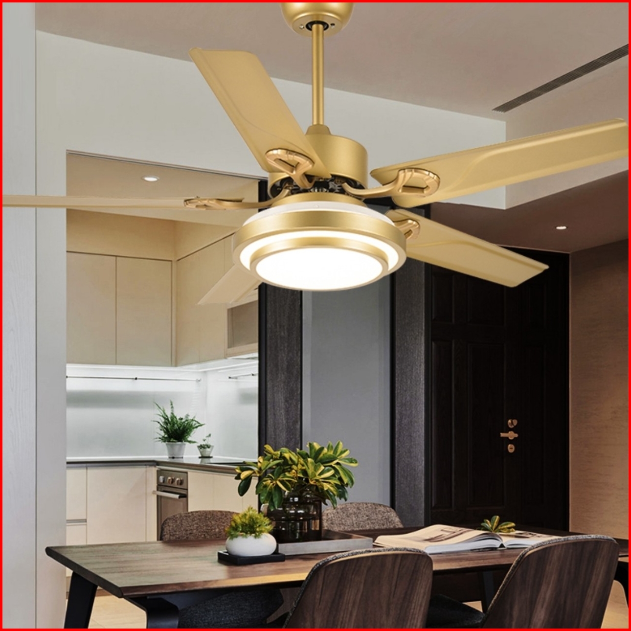 Quạt Trần Đèn 5 Cánh Màu Vàng Gold,Động Cơ Lõi Đồng Công Xuất 90w [ Tặng kèm Móc Cao Su Treo Quạt ] Có Điều Khiển Từ Xa,Đèn Led Sáng 3 Màu