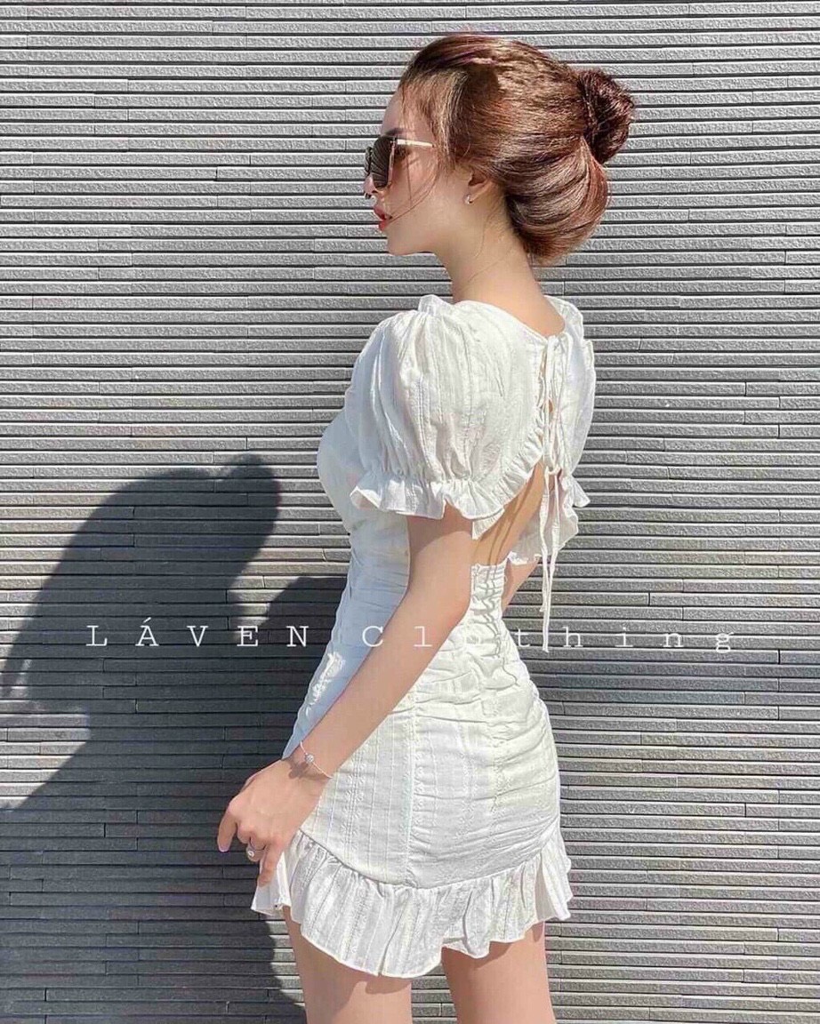 [HCM]Đầm kate ôm body phối tay búp cá tính