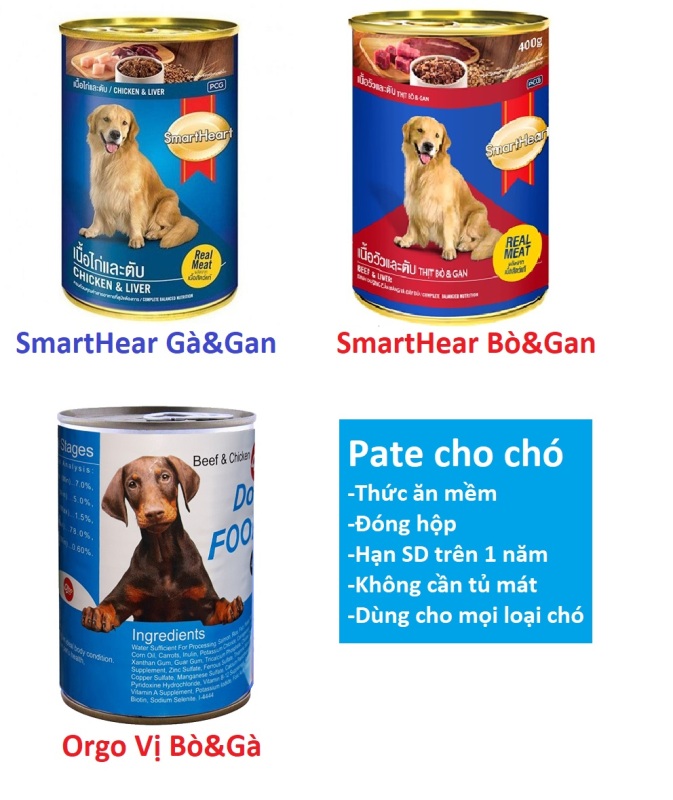 Pate chó dạng Lon 400gr (3 loại) Thức ăn mềm cho mọi loại chó - Thịt hộp chó