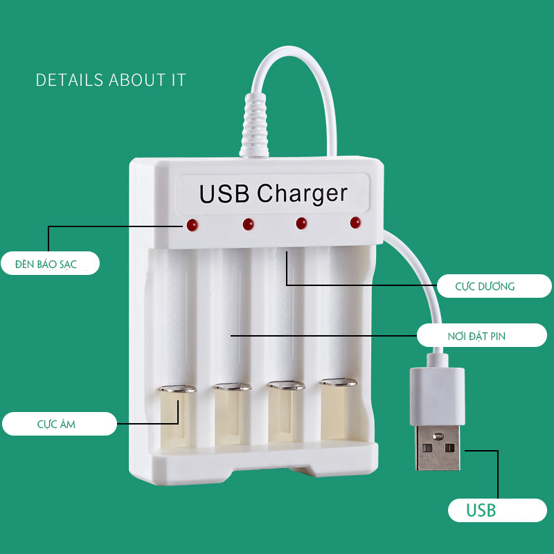 Sạc pin tiểu AA AAA 4 cổng Bmax B-04 (cổng kết nối USB)