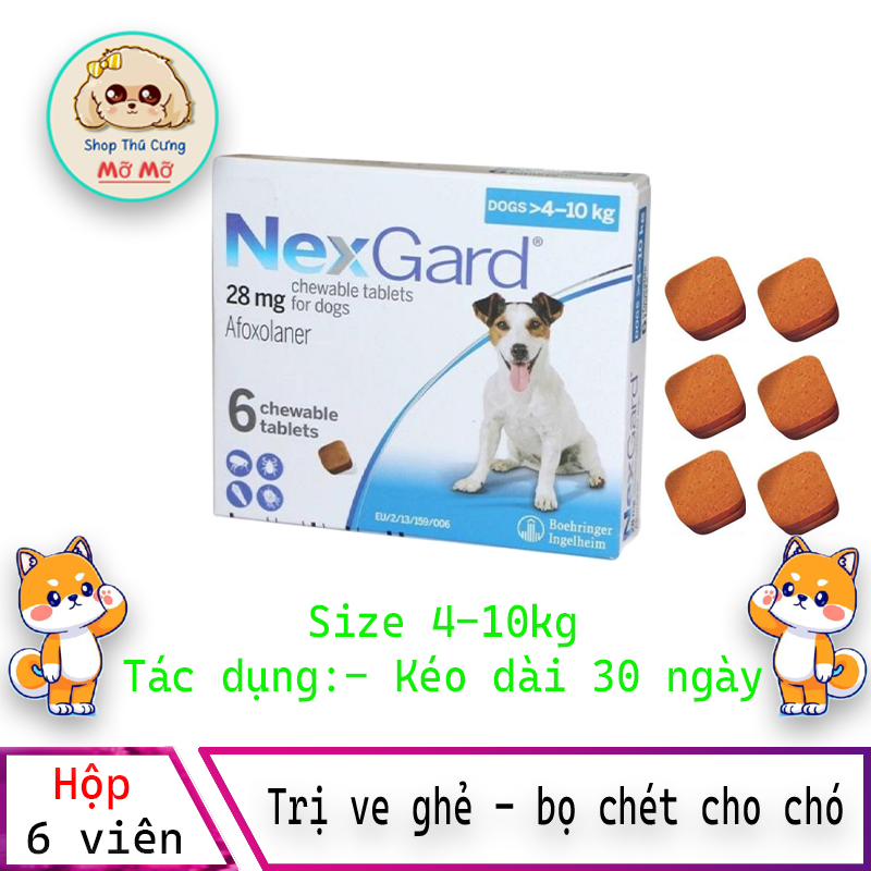 NEXGARD viên nhai ve ghẻ bọ chét cho chó - 1 hộp 6 viên Size 4-10kg. full