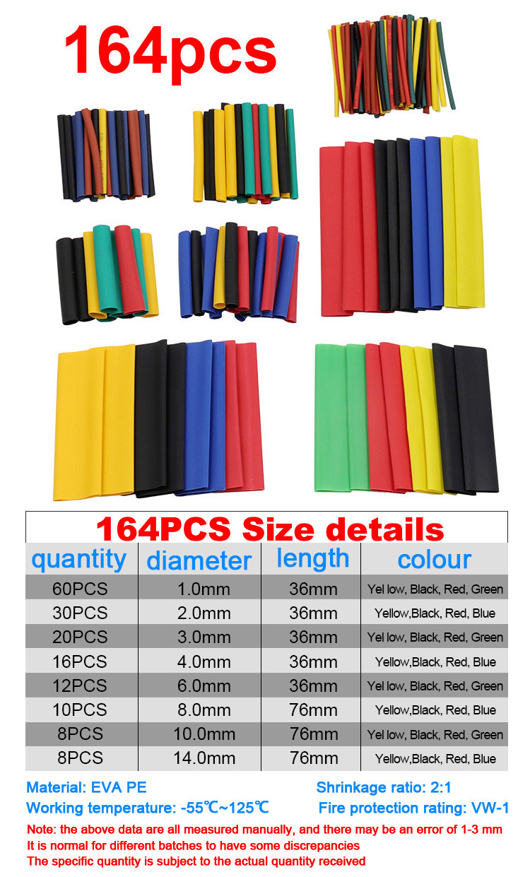SV Bộ 164 / 328 / 530 ống ghen co nhiệt cách điện nhiều màu sắc đủ size