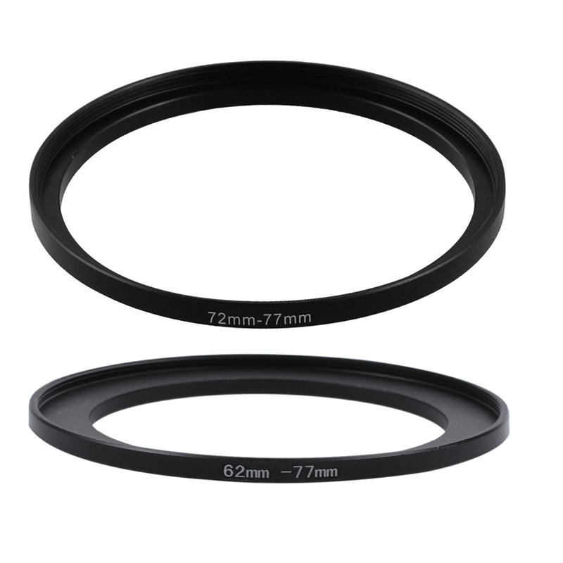 2Pcs Camera Lens Step Up Filter Black Metal Adapter Ring 72Mm77Mm