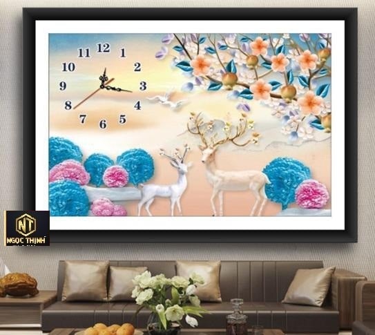Tranh đính đá Đồng Hồ hươu tài lộc VS501 -kt70x52