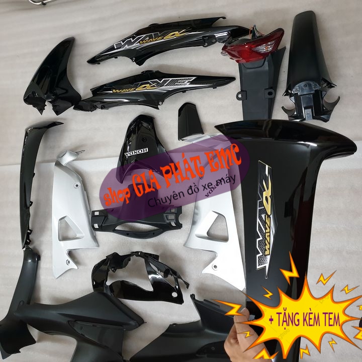 Dàn áo xe màu ĐEN [ TẶNG KÈM TEM] gắn xe Wave RS - Wave S100 - Wave alpha đời 2006-2016