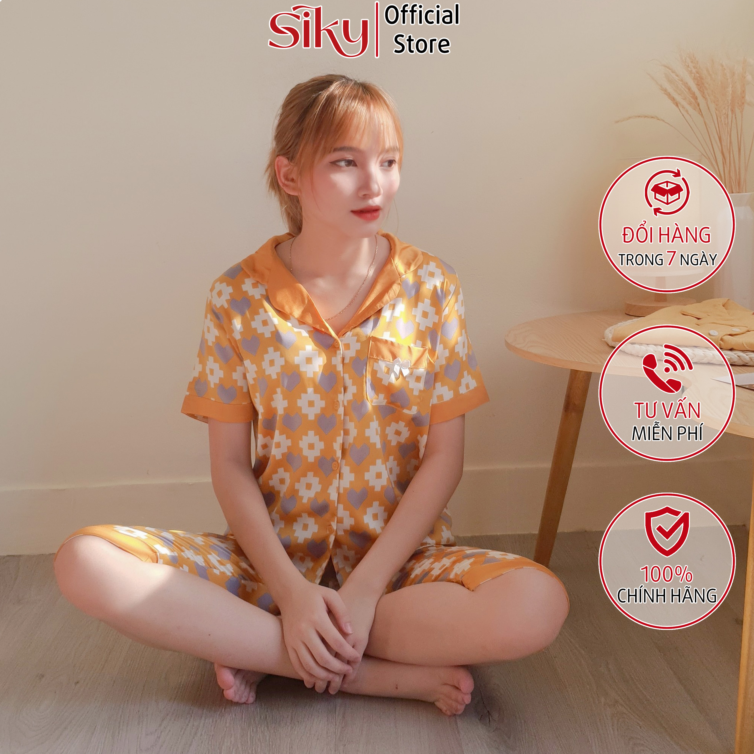 Bộ pijama nữ caro SIKY chất lụa satin - BN09