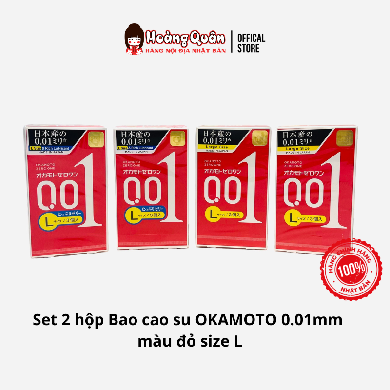 Set 2 hộp BCS OKAMOTO 0.01 đỏ size L (1 hộp 3 cái bcs)