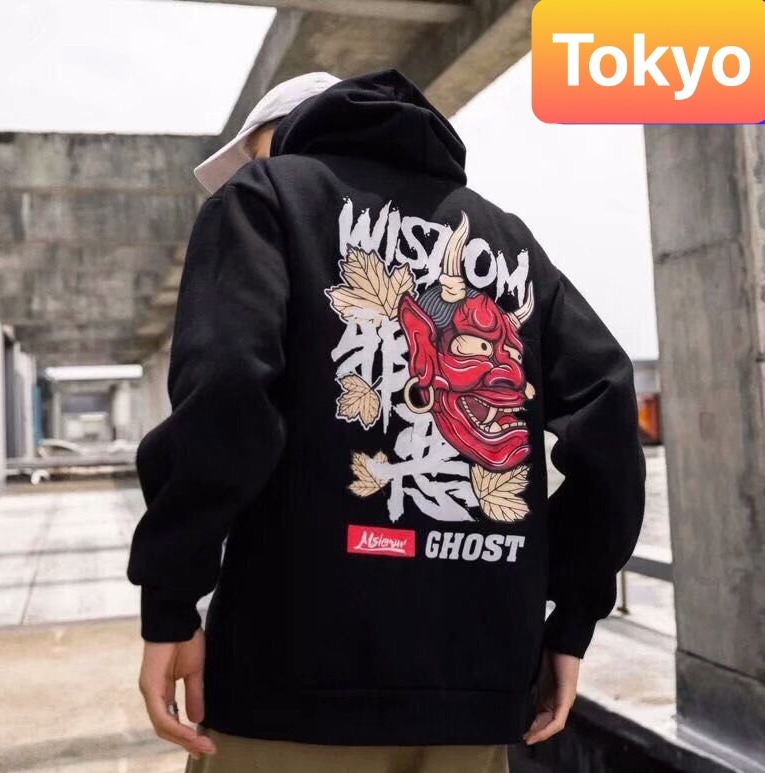 ÁO KHOÁC HOODIE NAM NỮ UNISEX CHẤT NỈ QUỶ ĐẦU SỪNG DÀY PHOM FROM RỘNG CHỐNG LẠNH, NẮNG NÓNG, THU ĐÔNG NHẬT BẢN CAO CẤP- TOKYO FASHION