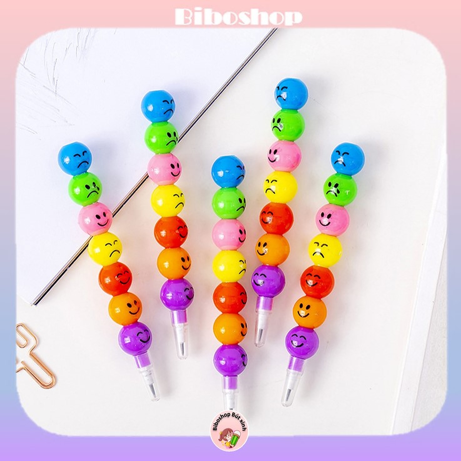 Bút chì khúc nhiều màu icon cảm xúc | Biboshop