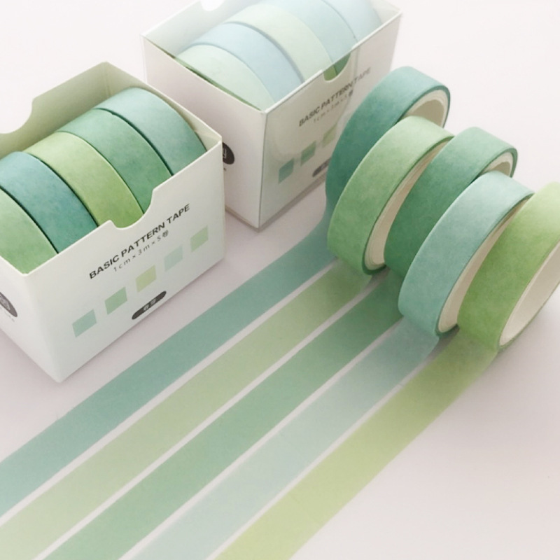 Set 5 cuộn washi tape Basic Pattern (Hàng có sẵn)
