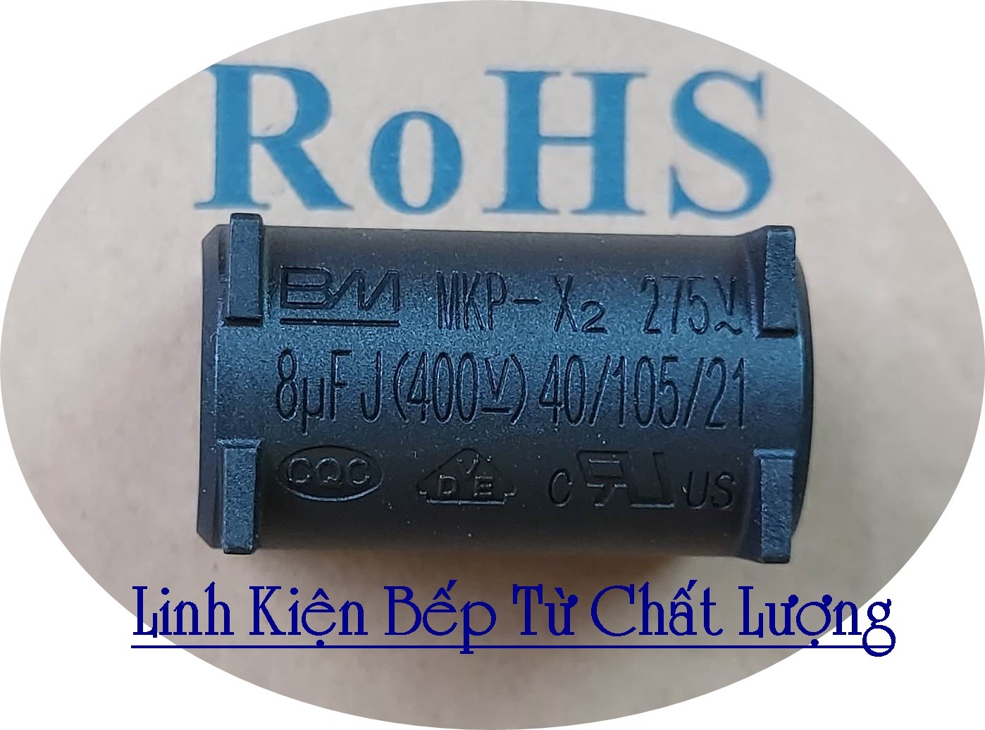 Tụ bếp từ mkp 8uf j 400vdc 275vac dáng đứng mới !