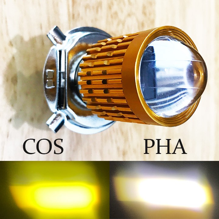Đèn pha led 2 màu cos vàng pha trắng chân H4 và M5, Đèn pha led xe máy,Đèn pha led