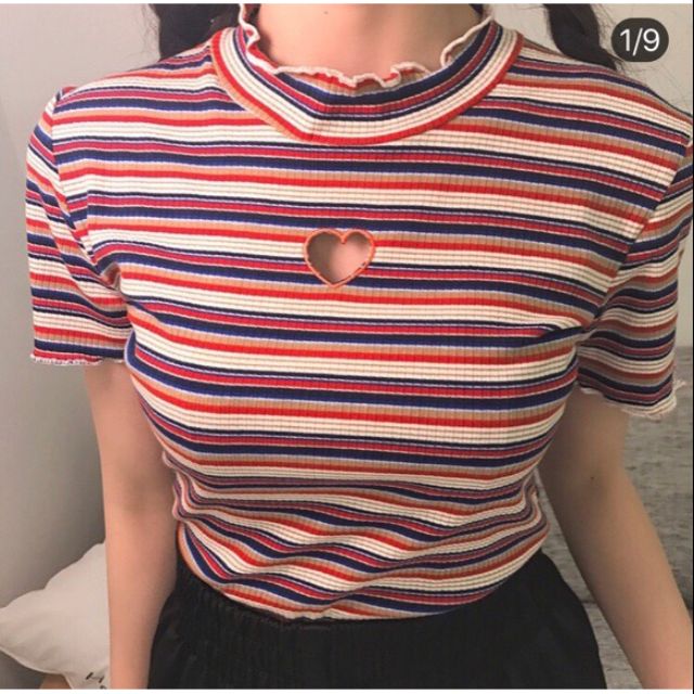 [HCM]Áo thun croptop sọc cut-out
