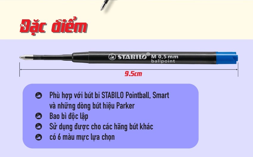 Hộp 10 ruột bút bi STABILO Ballpoint Refill COM4BR (COM4BR/10)