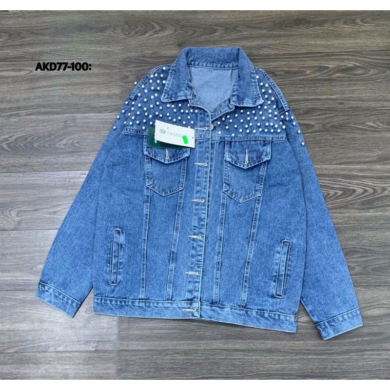 [HCM]Áo khoác jean đính cườm Bigsize dưới 85 ký (ngực dưới 120cm)