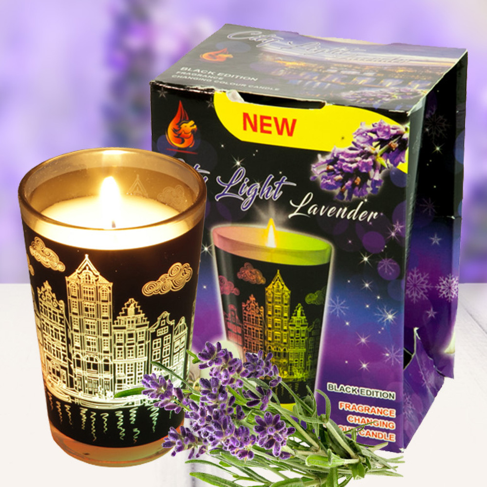 ( HOA OẢI HƯƠNG ) Ly nến thơm tinh dầu đổi màu Golden Dragon City Light Lavender 140g - Nến thơm phòng, trang trí, khử mùi, sáp thơm phòng, tỏa hương tốt, tinh dầu thiên nhiên cao cấp nhập khẩu Châu Âu