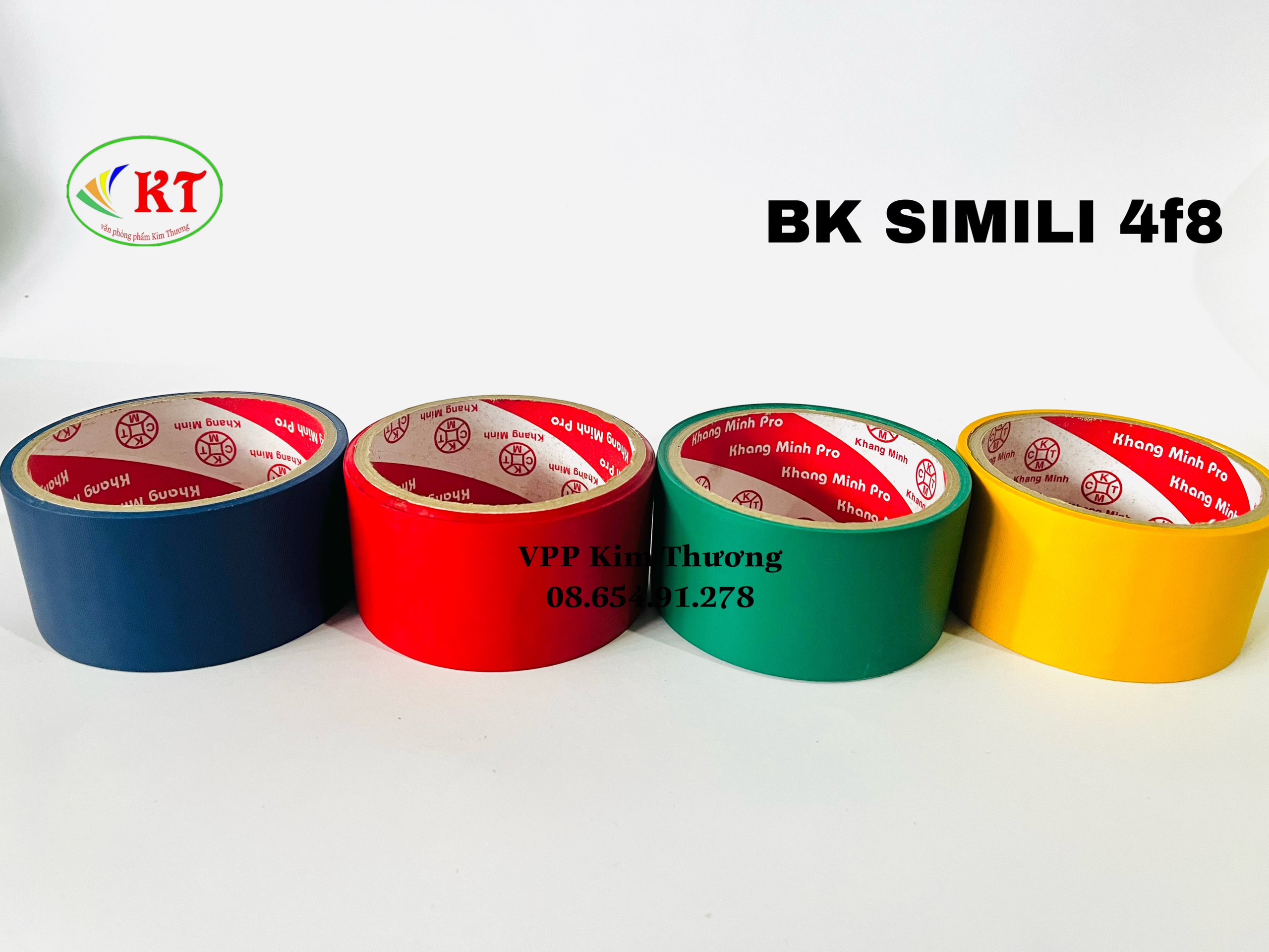 Băng keo simili dán gáy 4F8 (Xanh dương, xanh lá, đỏ, vàng)