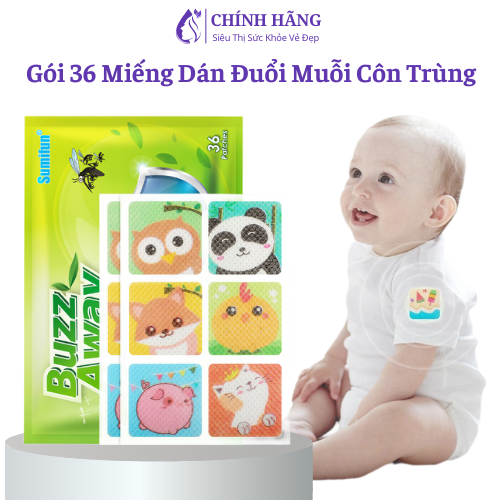 36 miếng dán chống muỗi sumifun buzz away, đuổi muỗi, côn trùng, an toàn cho bé yêu