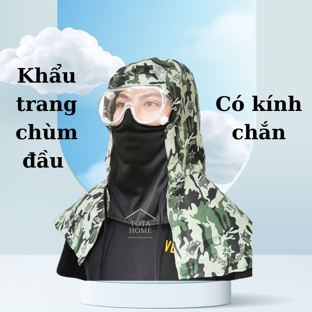 Khẩu Trang Chống Nắng-Mũ Chống Nắng Kèm Khẩu Trang Họa Tiết Thời Trang Mùa Hè Màu Xanh (Có ảnh thật)