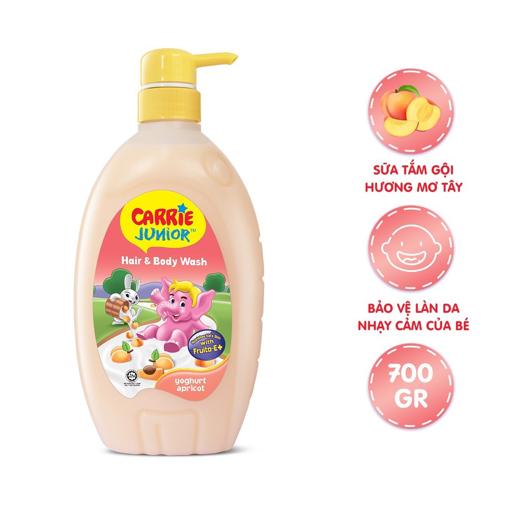Sữa tắm gội toàn thân cho bé Carrie Junior Yoghurt Hương Mơ Tây Apricot