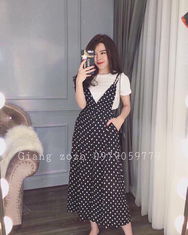 Sét yếm chấm bi phối áo trắng cổ điển TTSA0487