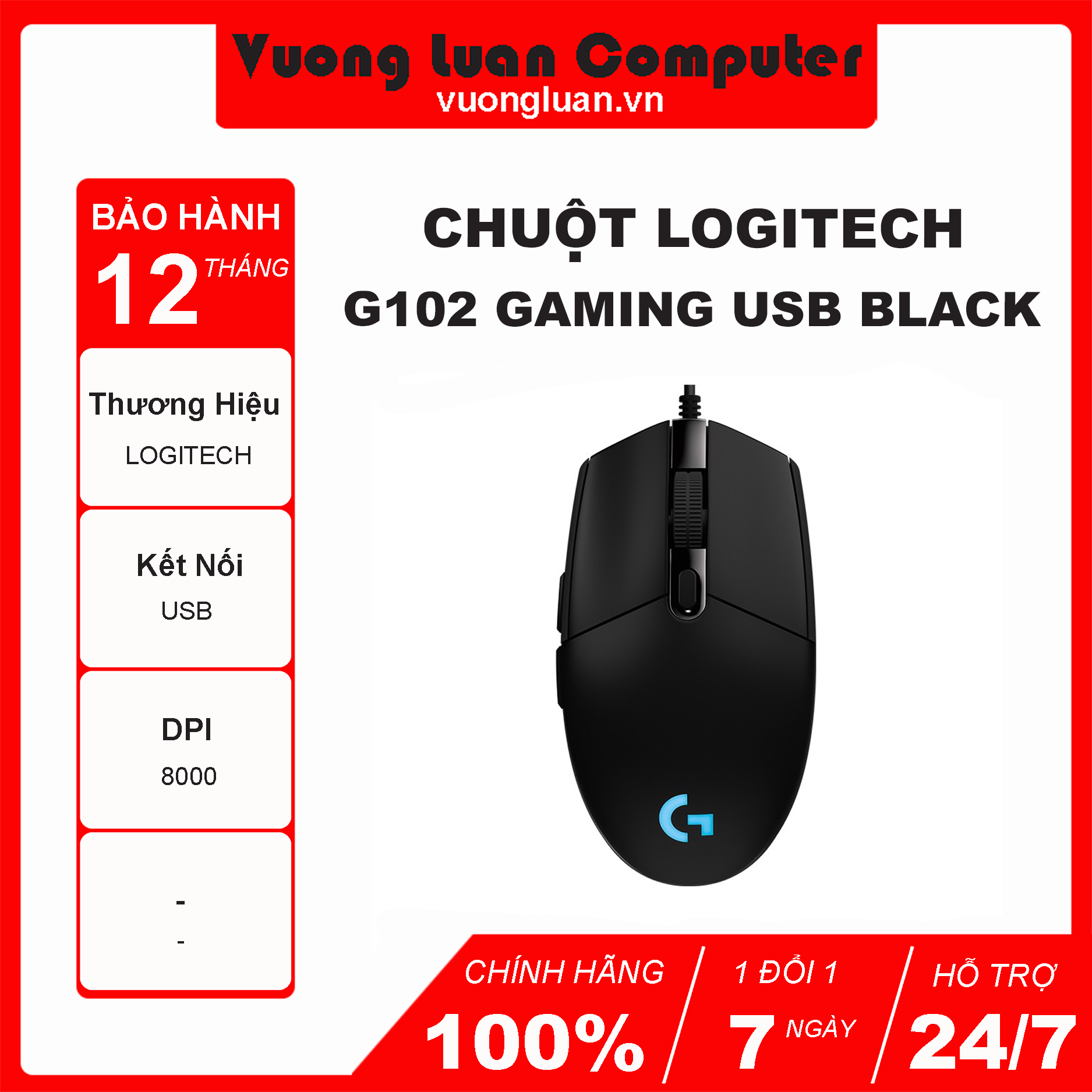 Chuột chơi game Logitech G102 Gaming USB Black