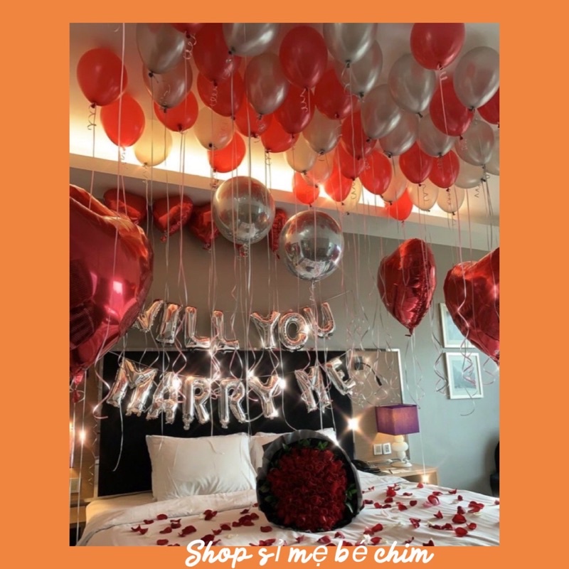 }Tặng Kèm Cánh Hoa Hồng} Set bóng bay cầu hôn Will you marry me MD00
