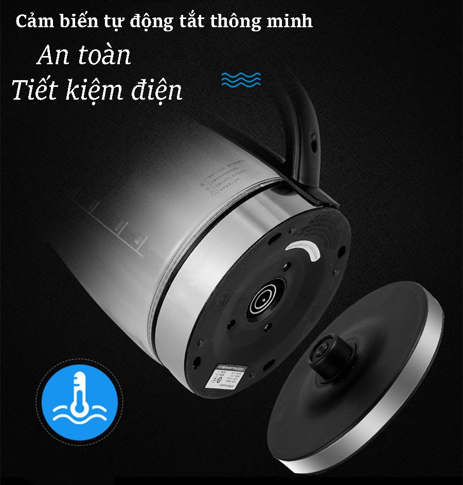 ấm đun siêu tốc, bình đun siêu tốc, bình siêu tốc, ấm nước siêu tốc, bình trà thủy tinh - Ấm siêu tốc thủy tinh SUNHOUSE SHD1217 1.7L (Đen)