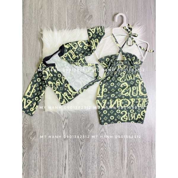 SET váy body hai dây + khoác cardigan cho bé