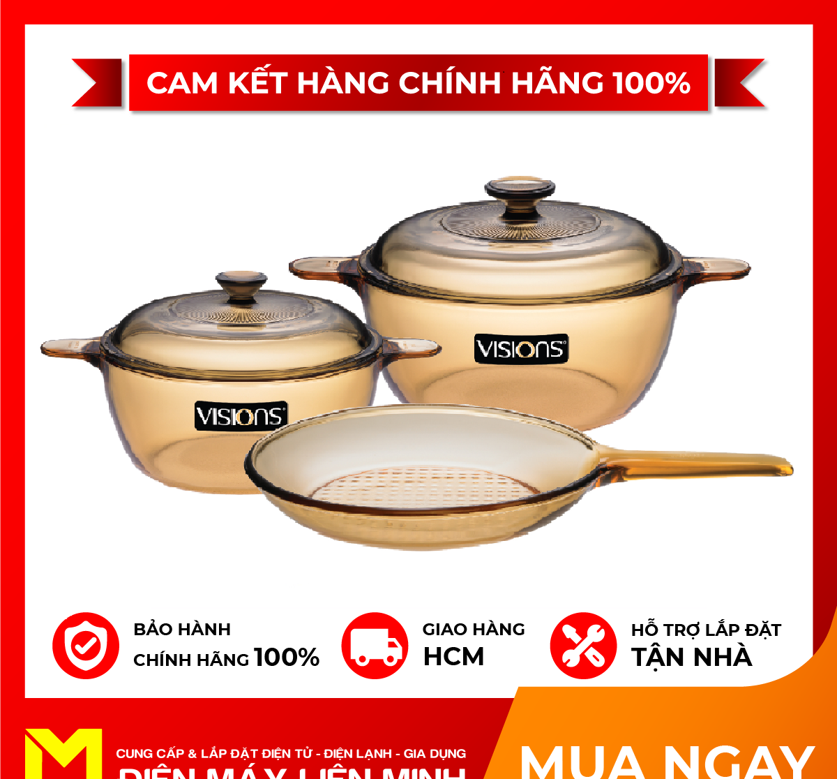 [HCM]Bộ 3 Nồi Thuỷ Tinh Visions VS-350/CL1 - Miễn phí vận chuyển HCM giao hàng trong ngày