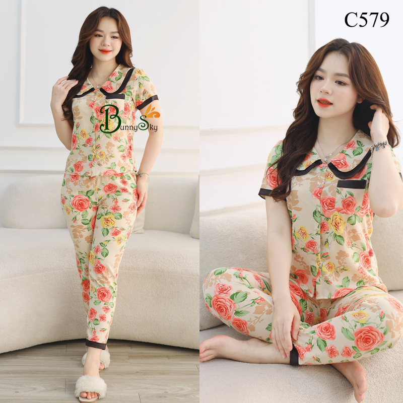 [BunnySky] Quần áo nữ chất lụa hàn mềm mịn mát, đồ bộ mặc nhà không nhăn