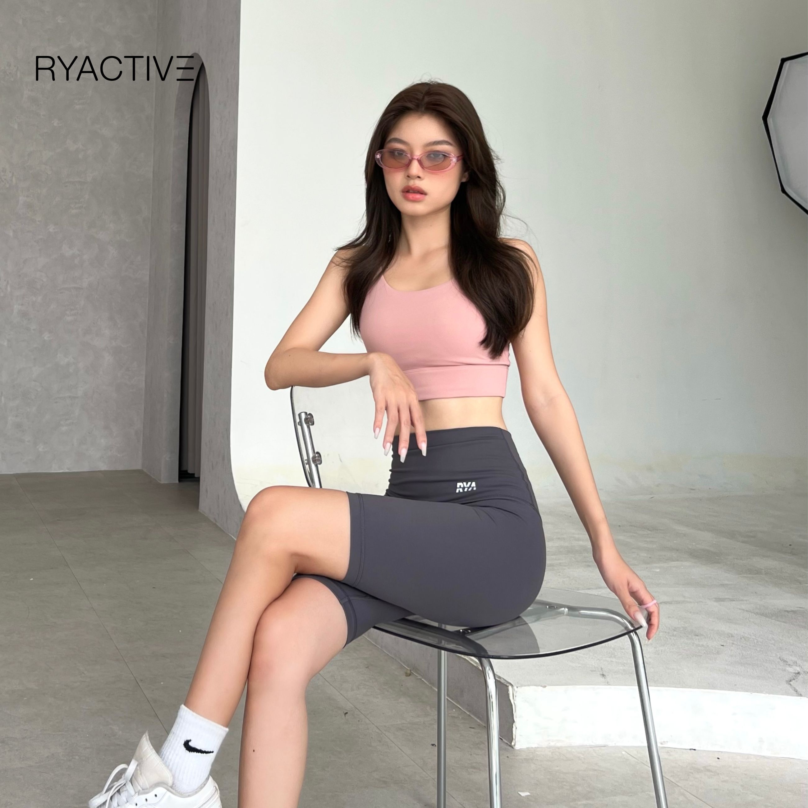 Quần biker ngắn thể thao RYACTIVE - LONG BIKER Grey