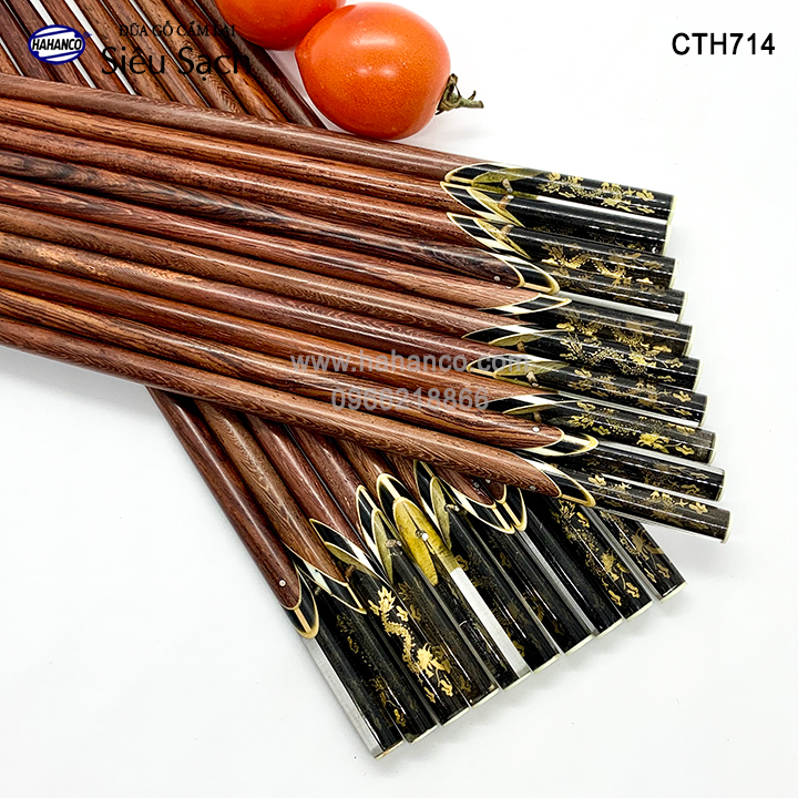 Đũa gỗ Cẩm Lai - đầu cẩm thạch 3D chìm / Rồng/Cá/Trúc (10 đôi/Hộp) HAHANCO (CTH714)