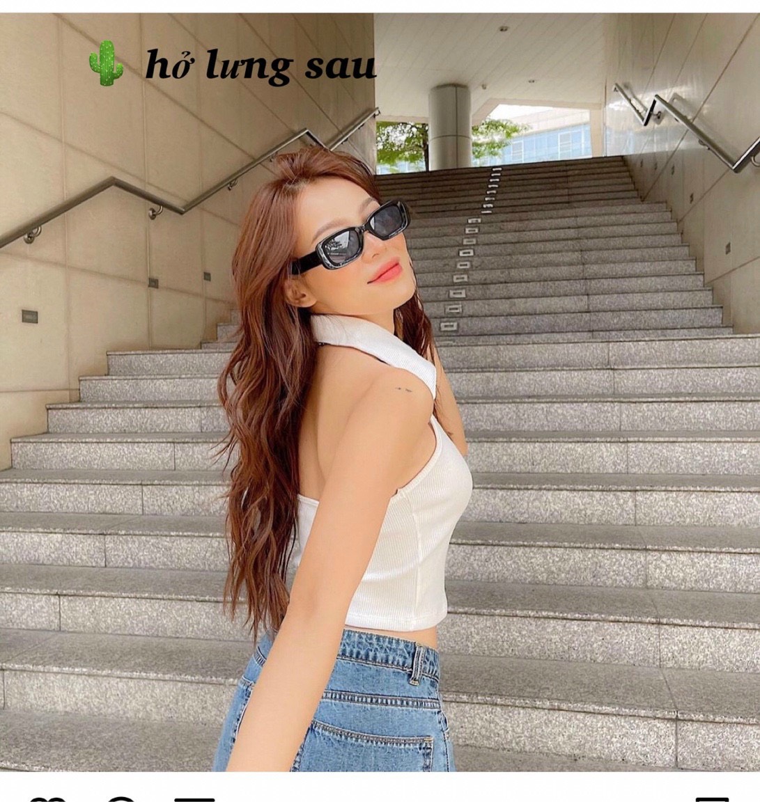 Áo croptop nữ ôm body cổ trụ hở lưng