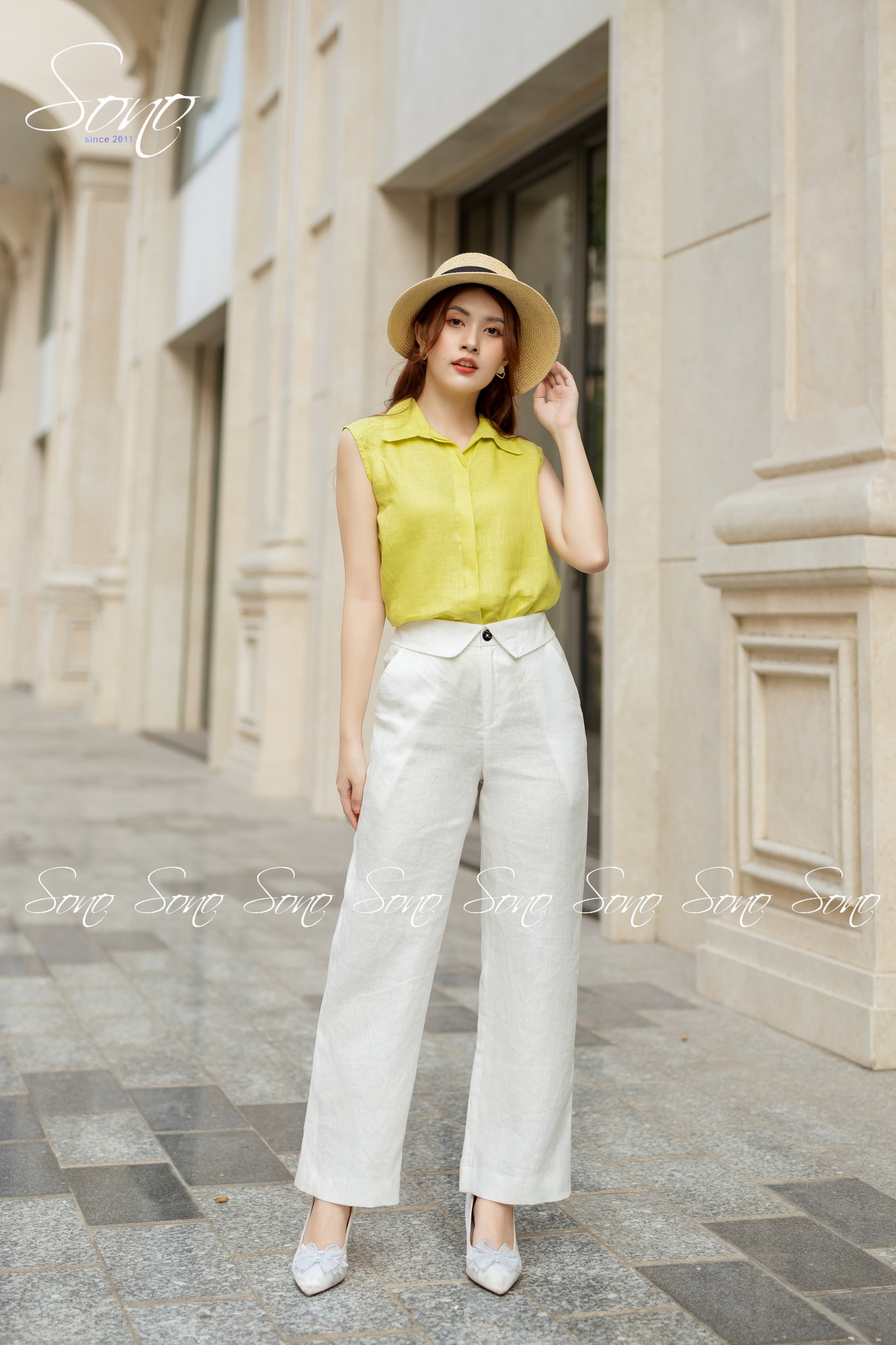 Sono - Quần Dài Linen Bản Lưng Lật