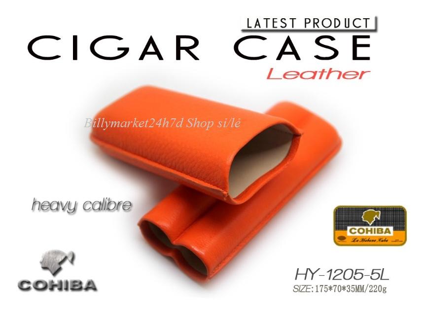 Bao da đựng 2 điếu C.i.g.a.r (xì-gà) của hãng C.o.h.i.b.a (màu Cam)