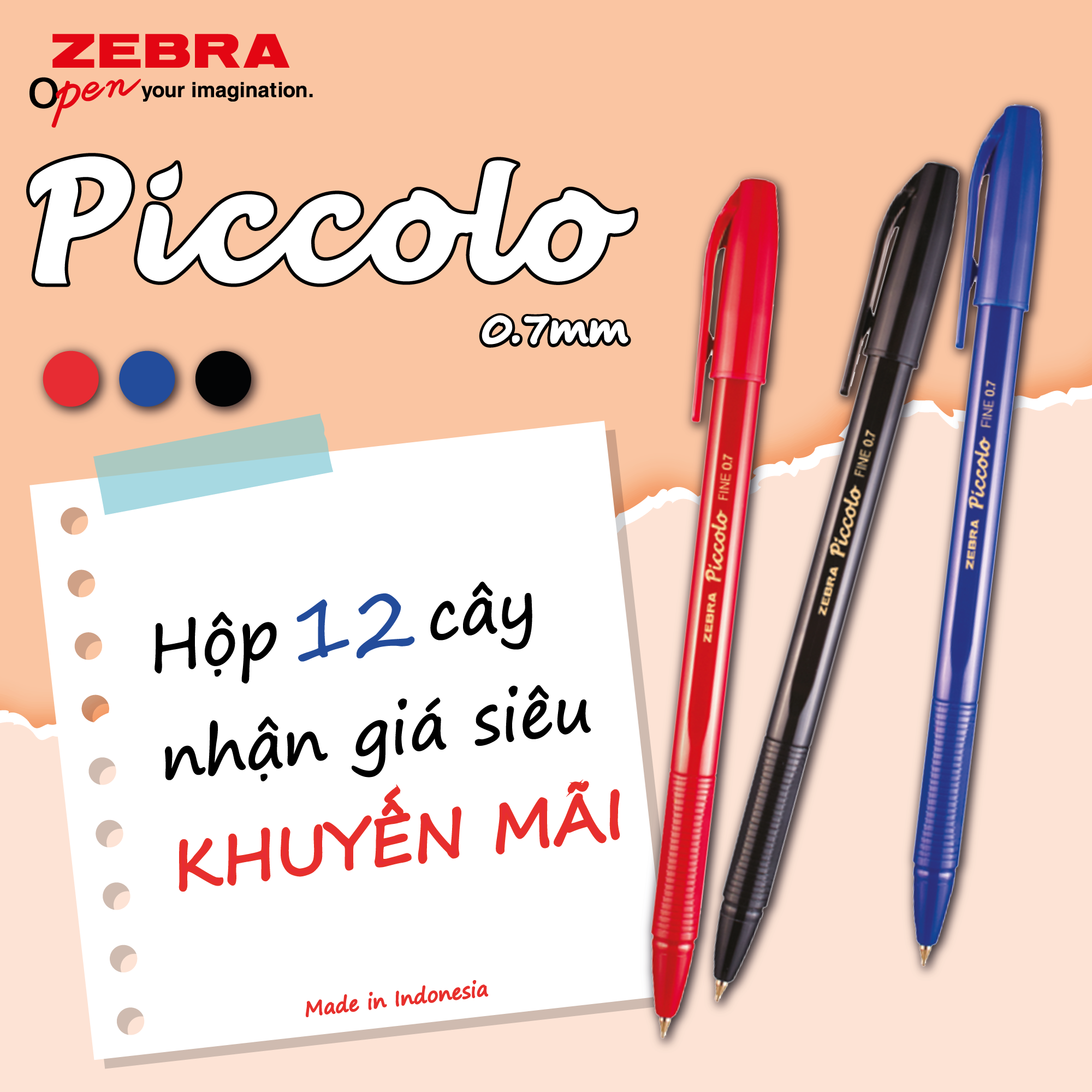 Bút Bi Zebra Piccolo 0.5mm Chính Hãng Nhật - Viết Êm Mượt, Ra Mực Đều, Nhanh Khô Chống Lem, Nét 0.5 Rõ Đẹp; Đầu Bi Bền Hạn Chế Tắc Mực, Không Đứt nét - Mực Xanh/Đen/Đỏ - Thân Nhỏ Gọn Dễ Cầm, Kẹp Cài Tiện Mang Theo - Học tập/Văn phòng - 1 Cây
